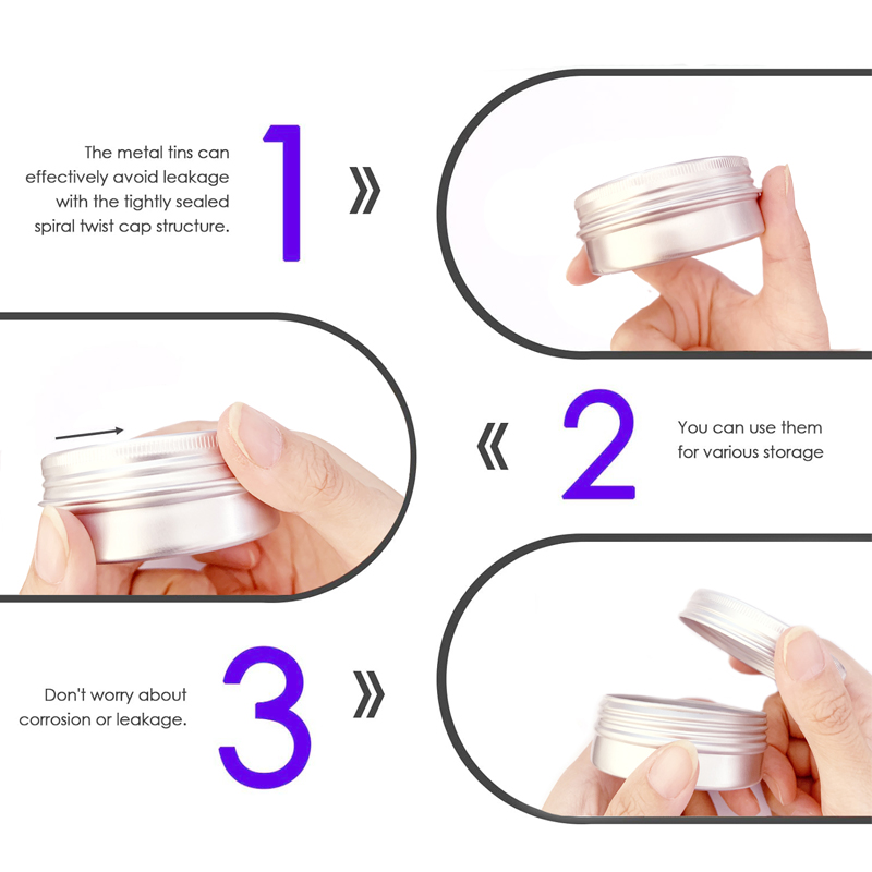 1/5/10pcs 5-250ml Empty Silver Aluminum Tins Cans Screw Top Round Candle Spice Tins Cans with Screw Lid Containers