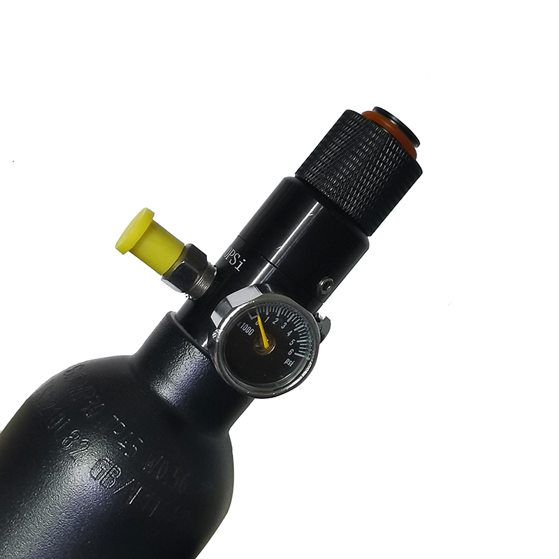 Cilindro de Co2 HPA, válvula reguladora de tanque, cubierta protectora de rosca, accesorios negros de aluminio, 4 Uds.
