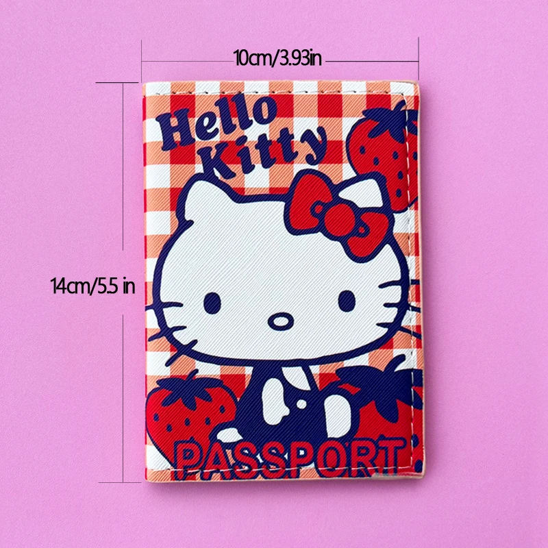 การ์ตูน HELLO KITTY ปกหนังสือเดินทางท่องเที่ยวกระเป๋าสตางค์ Unisex ธุรกิจมัลติฟังก์ชั่บัตรเครดิตกระเป๋าสตางค์ผู้หญิง Organizer Passport Case