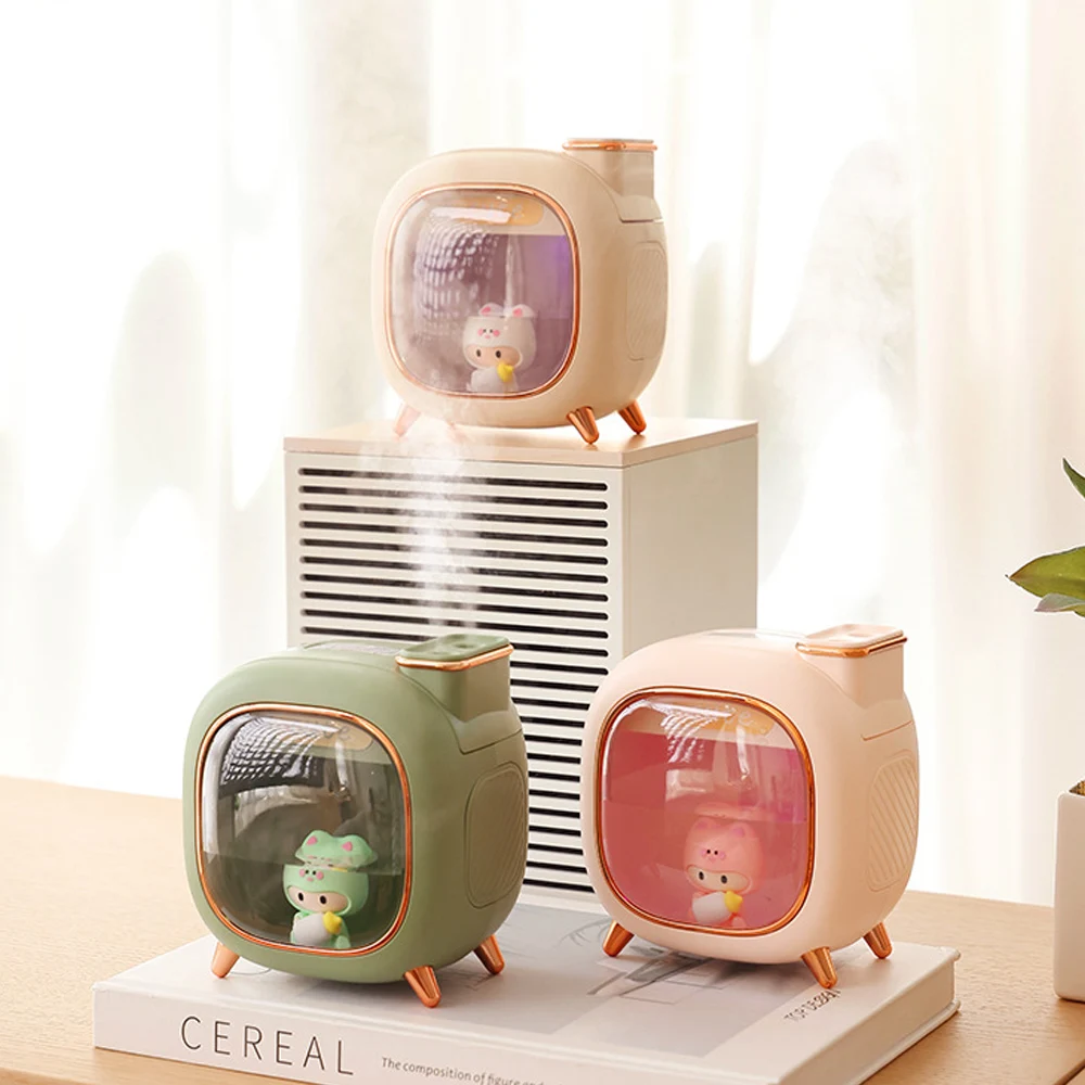 ตุ๊กตาน่ารัก Humidifier หัวฉีดคู่สเปรย์ 500ML ถังน้ําความจุขนาดใหญ่ Ultrasonic AROMA Essential Oils Diffuser Soft Night Light