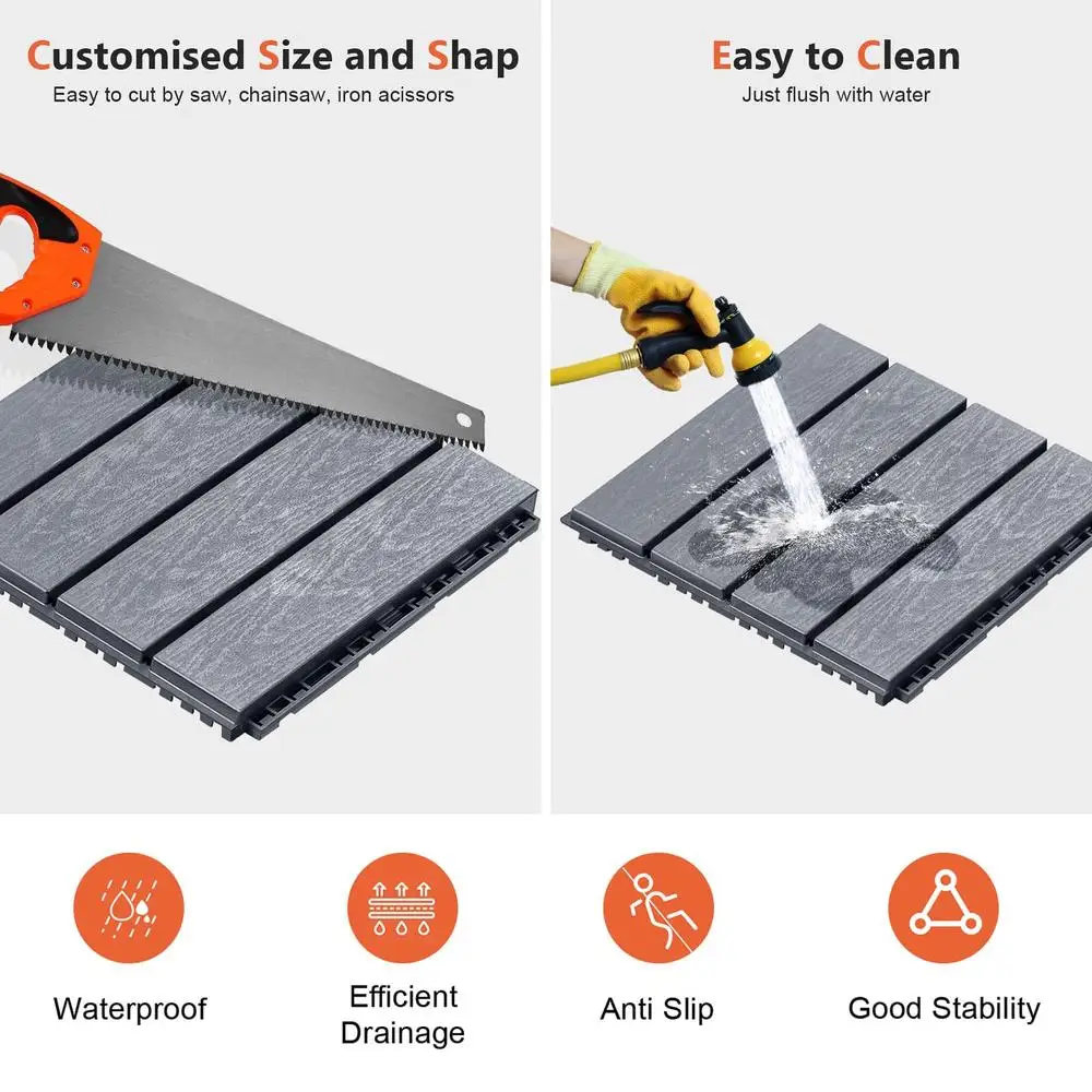 36 Interlocking Deck Tiles 11.8x11.8in Outdoor Flooring Waterproof with 24 Edge Kits Patio Floor Tiles Safe Trolleys and