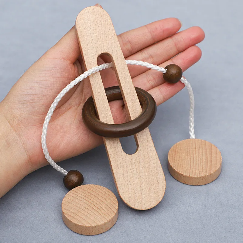 Jogo de desbloqueio de anel de madeira, brinquedo de quebra-cabeça clássico de escape de anel mágico, brinquedo de inteligência Kongming Lock Luban Lock