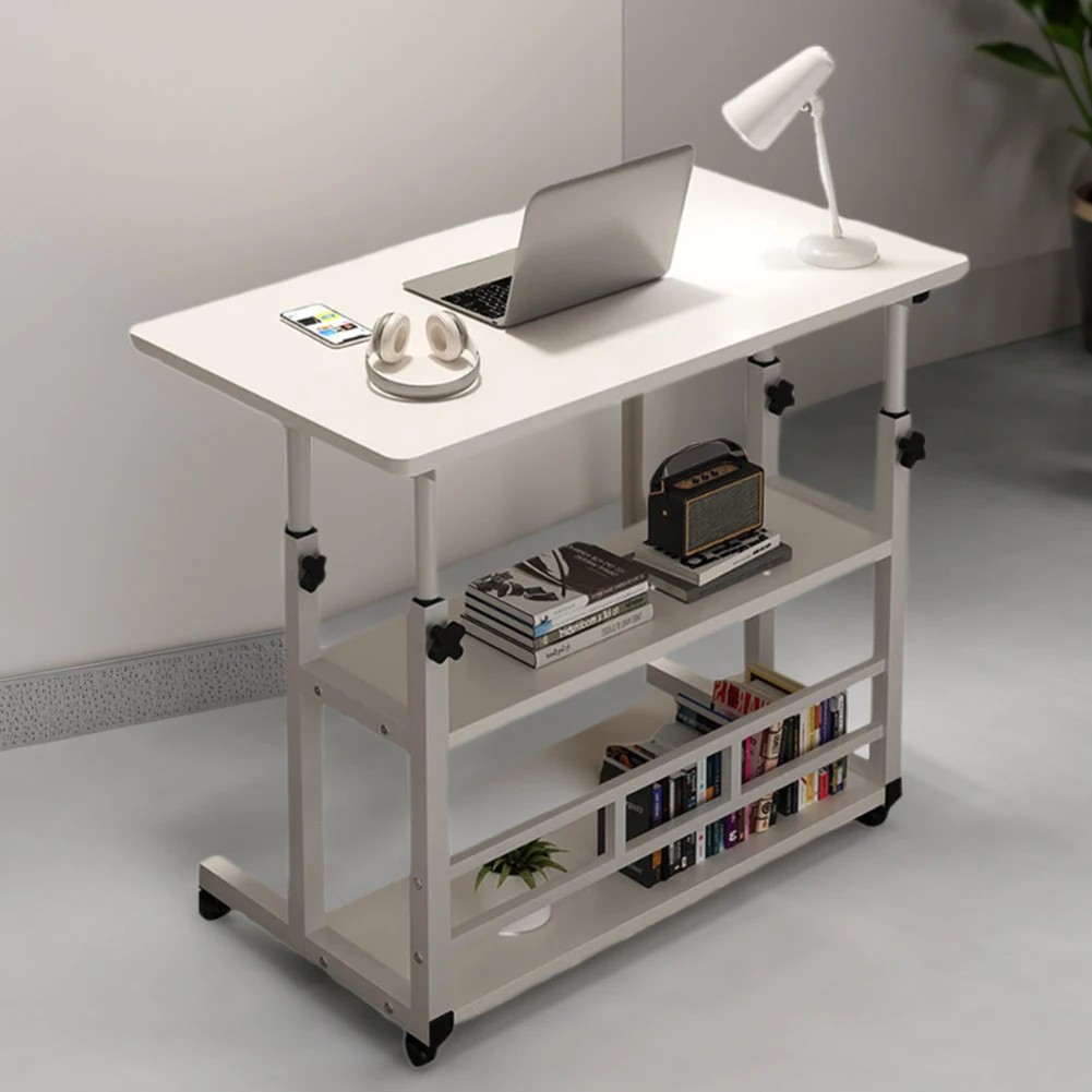 Height Adjustable Bedside Table Multi-Layer Storage Swivel Wheel Home Desk Mobile Laptop Standing Desk for Dormitory and Bedroom
