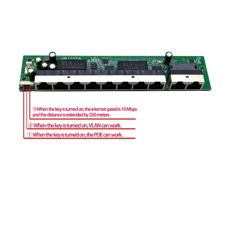 Protocolo estándar 802.3AF/AT 48V POE OUT/conmutador poe 48V 100 mbps 8 puertos POE con enlace ascendente/NVR de 2 puertos; Función Watchdog