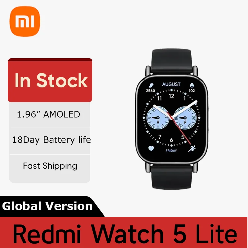 Глобальная версия Xiaomi Redmi Watch 5 Lite, 1,96-дюймовый AMOLED-дисплей, срок службы батареи 18 дней, Bluetooth ®   вызов Встроенный ГНСС 5АМ