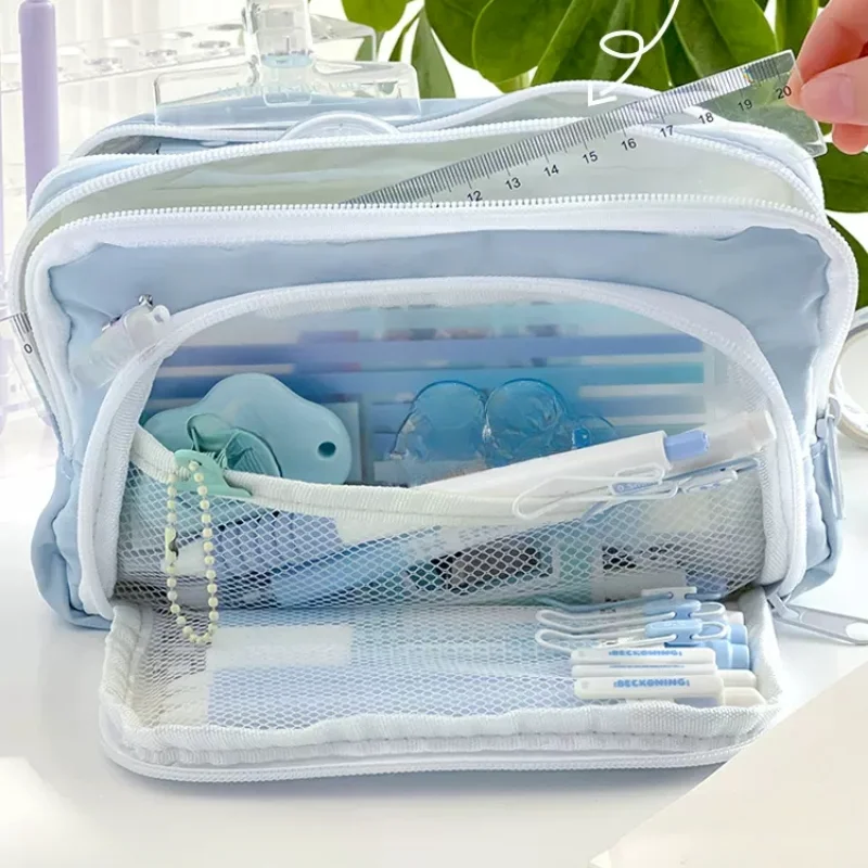 Meninas rosa saco de lápis de grande capacidade esteticamente agradável mochila coreano papelaria clipe lápis caso material escolar