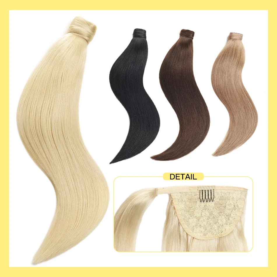 Yelo queue de cheval cheveux humains envelopper autour de queue de cheval droite brésilienne 100% Remy cheveux humains MagicTie queue de cheval Extension pince prêle
