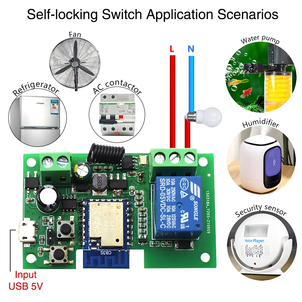 Interruptor inteligente Wifi para puerta de garaje, controlador de 1 canal, 7-32V, 85-250V, receptor 433 RF, abridor de puerta, relé de 10A, funciona con la aplicación Smart Life Tuya