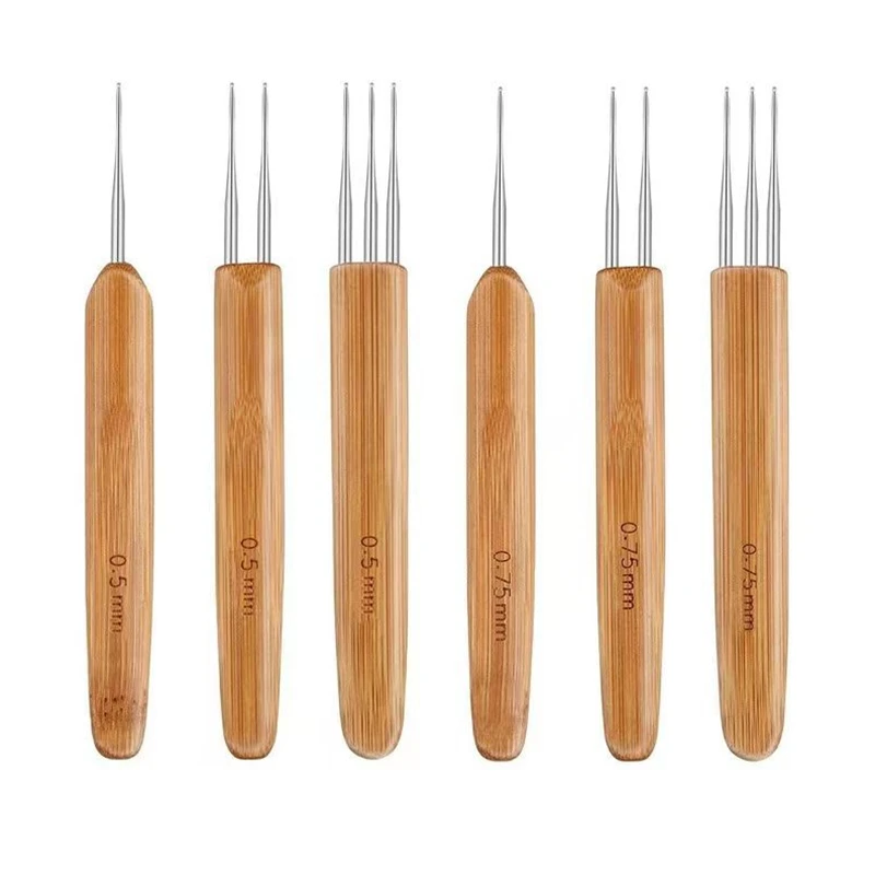 6 Stück 0.5/0,75mm Nadel Häkeln adel Set Bambus Griff Haar Flecht werkzeuge Dreadlocks Haar Häkeln adeln Set