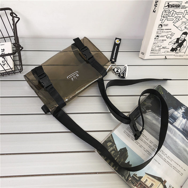 เกาหลีอินเทรนด์ผู้ชายCrossbodyกระเป๋าโปร่งใสสีดําพลิกPVCเดี่ยวไหล่ชุดทํางานสามารถไนท์คลับกระโดดกระเป๋า
