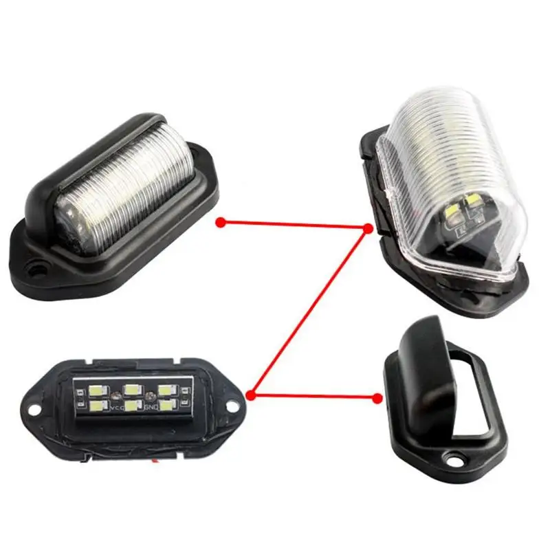 2PCS 6 LED รถใบอนุญาตจํานวนแผ่นสําหรับ SUV รถบรรทุกรถพ่วง Van แท็กขั้นตอนโคมไฟหลอดไฟสีขาวรถผลิตภัณฑ์ใบอนุญาตไฟ