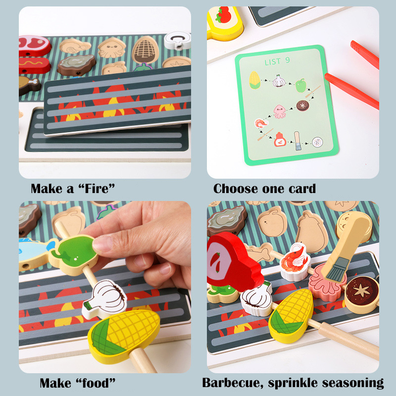 Ensemble de jouets de barbecue en bois, expérience de cuisson Montessori, nourriture de Simulation de Barbecue, jouets de maison de jeu en bois, cadeau pour enfants