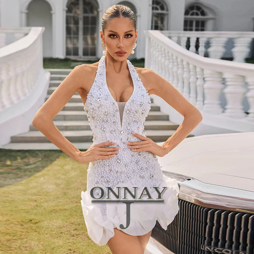 Vestidos De Fiesta con cuello Halter y estilo personalizados, con cordones De perlas para mujer, desfile De Gala árabe saudita, vestido a medida, Vestidos De Fiesta