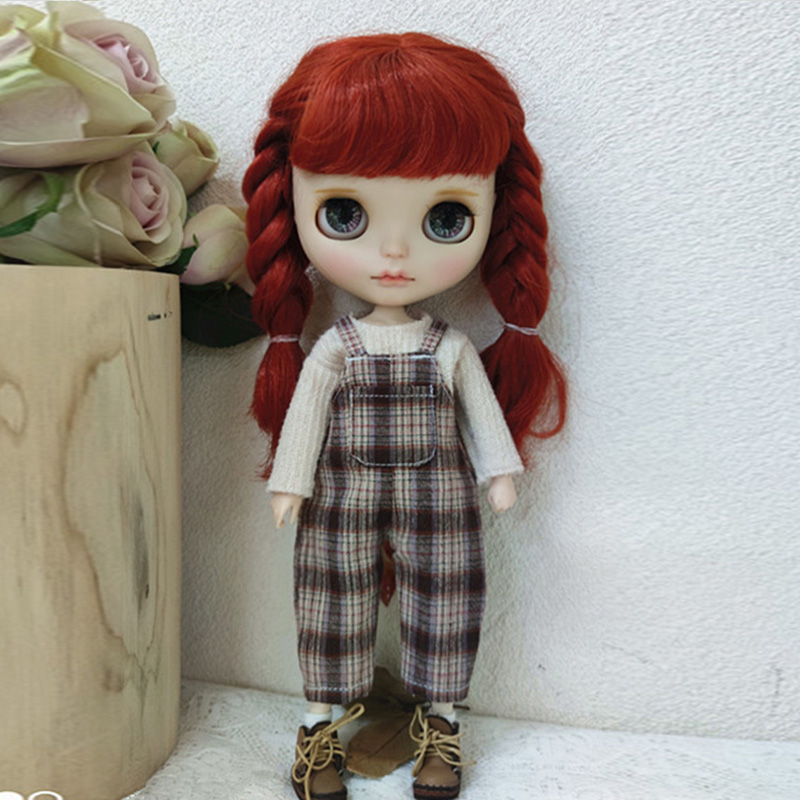 Casual Blyth Puppe Kleidung Strampler Plaid Hosen Langarm Top Anzug Puppe Hosen für Ymy Licca Azones Ob24 Ob27 Puppe Zubehör