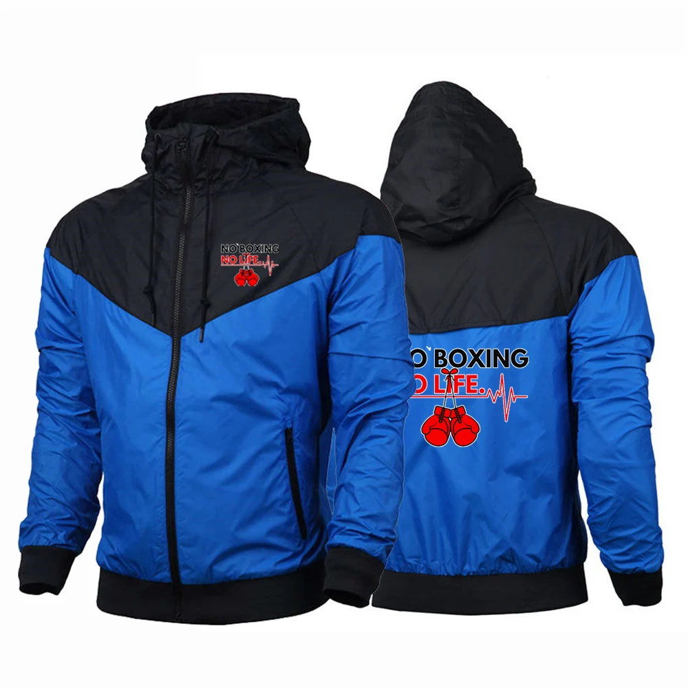 2025 No Boxing No Life Gym hombres primavera y otoño fino a prueba de viento Casual con capucha Color a juego moda estampado rompevientos abrigo