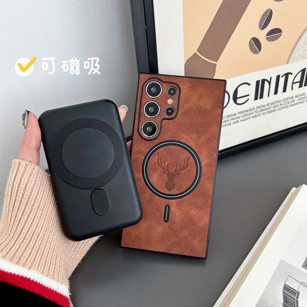 漫画鹿ヘッド Pu レザー磁気ケース Magsafe サムスンギャラクシー S24 S25 ウルトラ S23 S22 プラス超磁気カバー