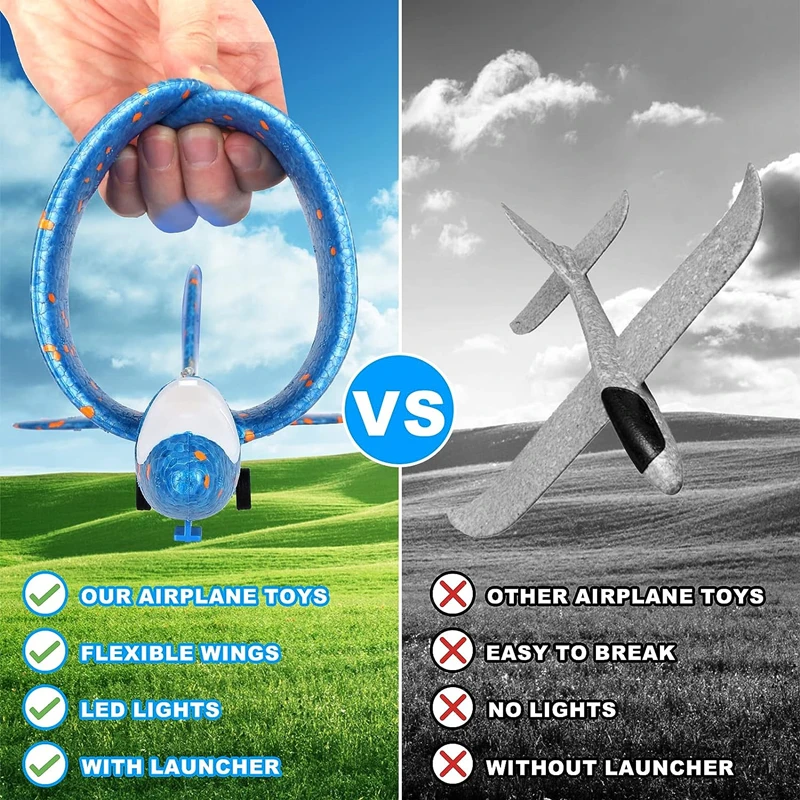 เด็กเครื่องบิน Launcher ของเล่น 12.2 ''LED โฟมเครื่องร่อน Catapult ปืนเครื่องบินของเล่นสําหรับชายกลางแจ้งของเล่นของขวัญวันเกิดสําหรับชาย