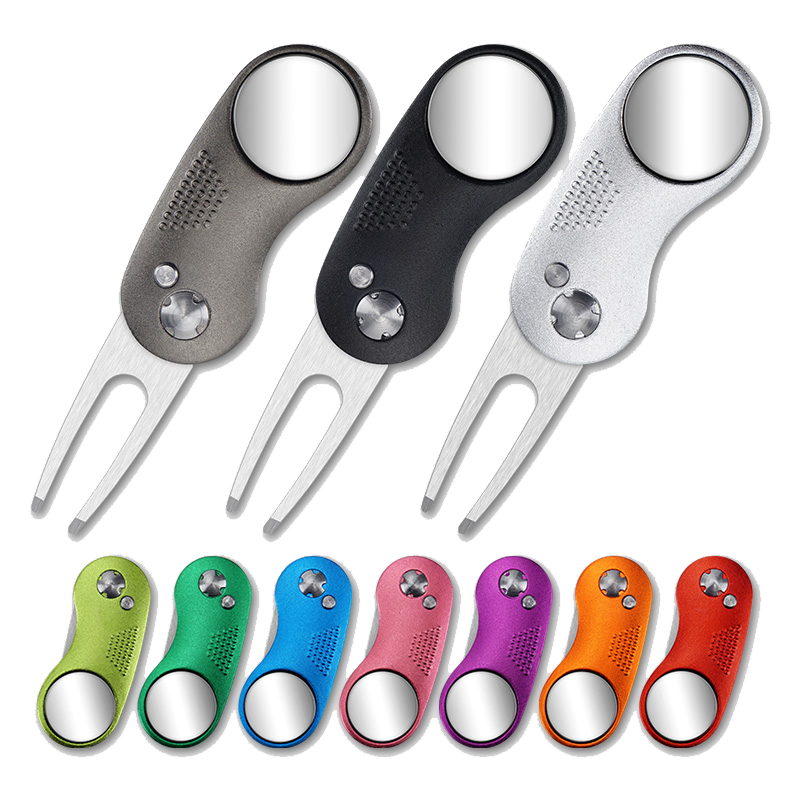 Herramienta de reparación de Divot de Golf plegable de Metal, horquilla verde con botón marcador de pelota de Golf, horquilla portátil magnética, accesorios de Golf