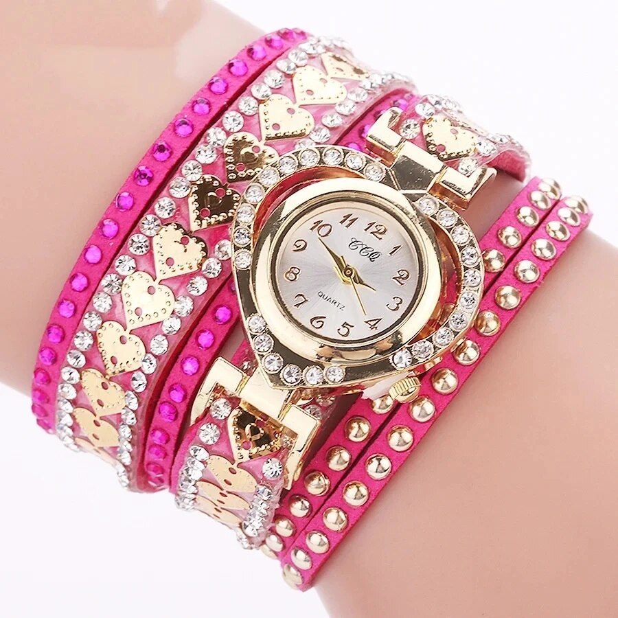 Luxus Frauen Herz Zifferblatt glänzende Design Qualität Frauen Quarzuhr Mode Strass Armband Wickel armband Frauen Uhr Geschenke