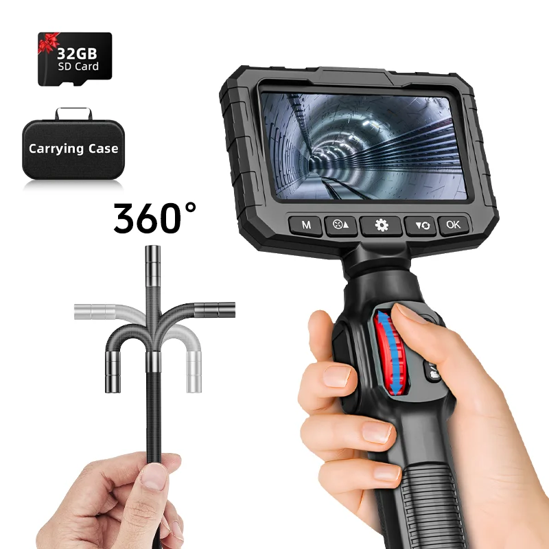 Boroscópio de articulação bidirecional 1080p 6.2mm hd câmera endoscópica orientável com monitor lcd de 4.3 polegadas para câmera de buraco de motor de parede