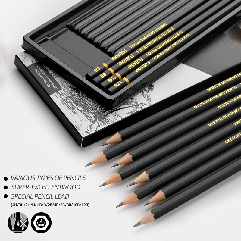 12 ชิ้น Professional วาดร่างดินสอชุดดินสอศิลปะแกรไฟต์แรเงาดินสอสําหรับผู้เริ่มต้นและศิลปิน Pro อุปกรณ์โรงเรียน