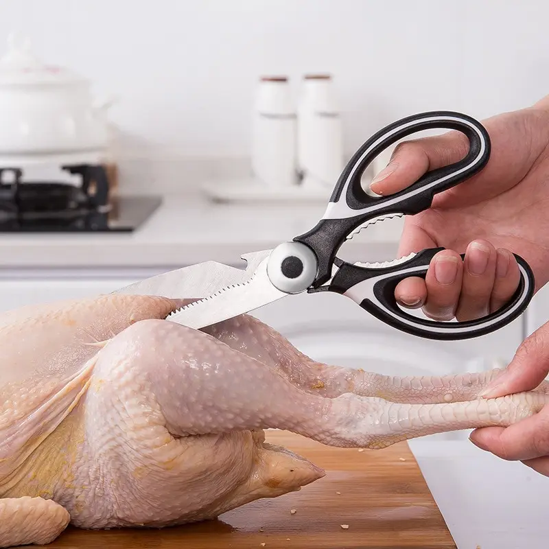Forbici da cucina in acciaio inossidabile Forbici per ossa per uso domestico Ali di pollo Pesce Chopper Apribottiglie Clip Utensili da cucina in noce