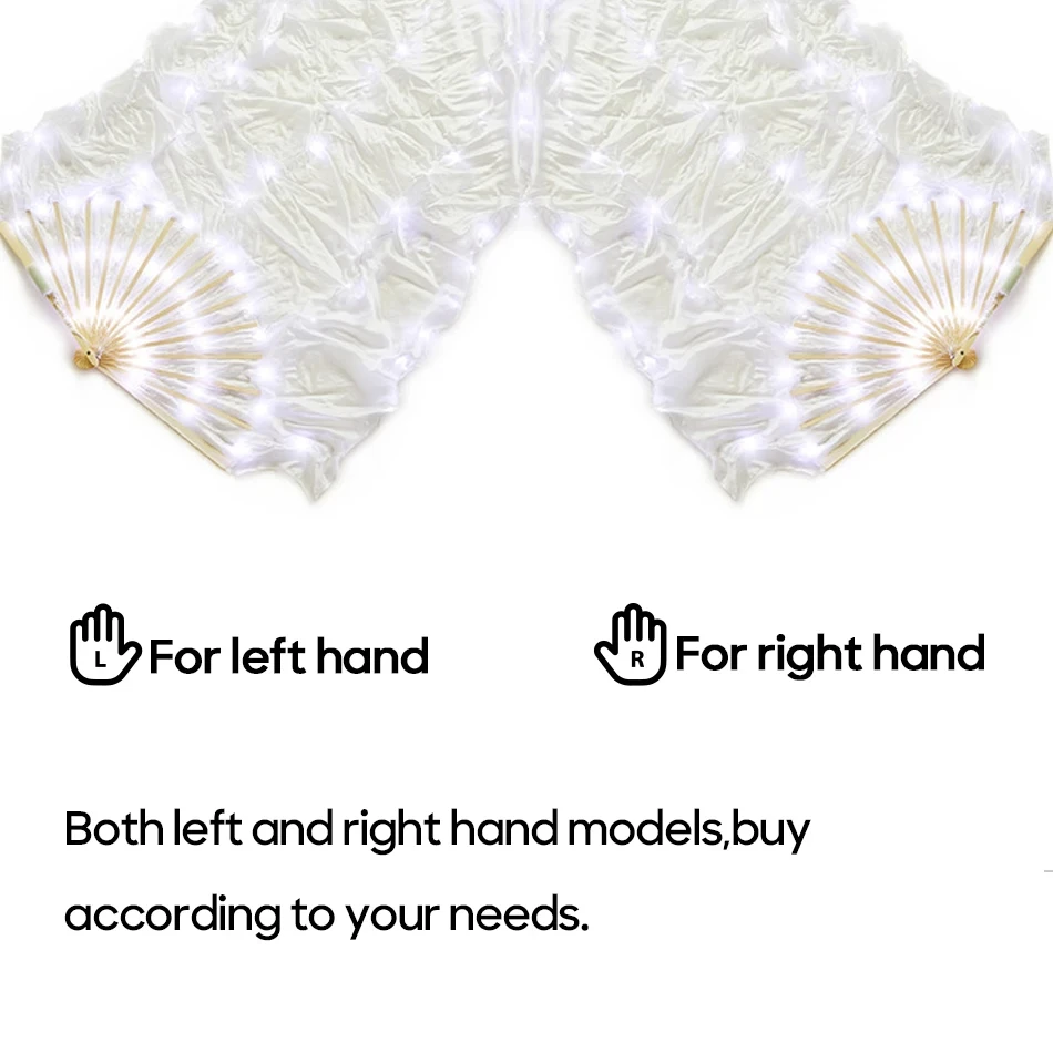 Abanicos LED recargables velo de seda Real de una pieza un par mano derecha mano izquierda 180cm puesta en escena accesorios de danza del vientre