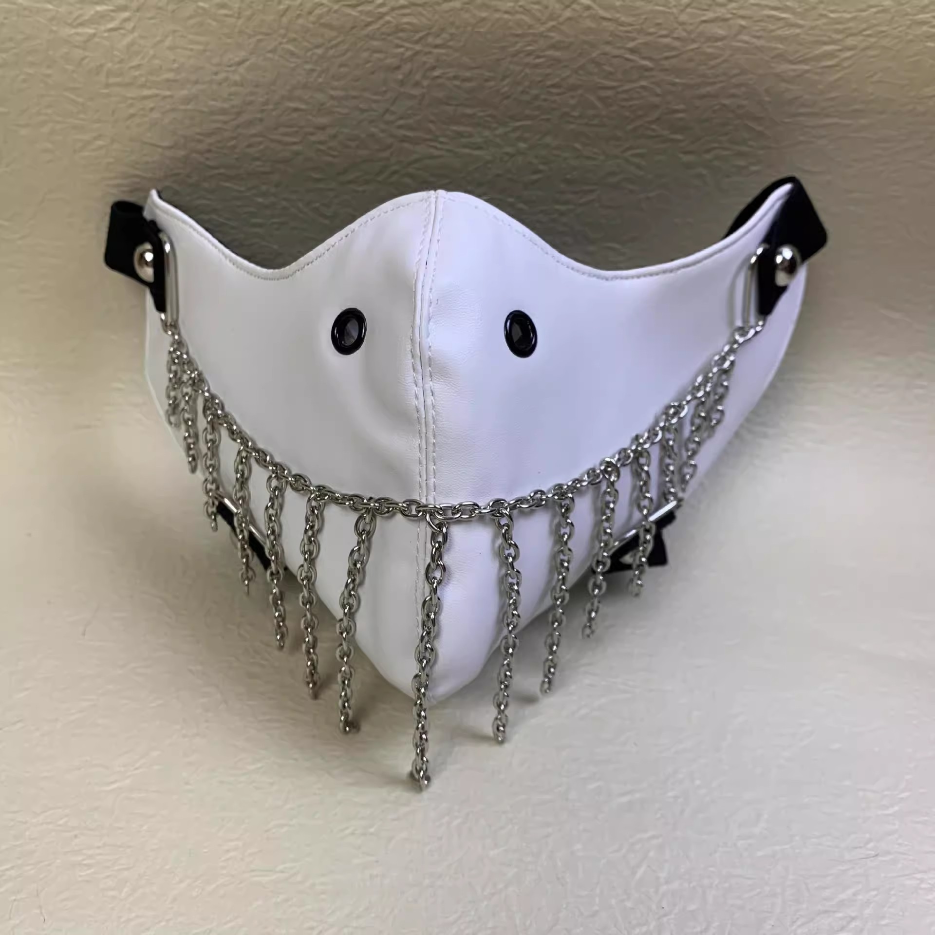 Men Women's PU Leather Punk Chain Mask Lady's Breathable Party Cosplay Halloween Mouth-muffle R1402