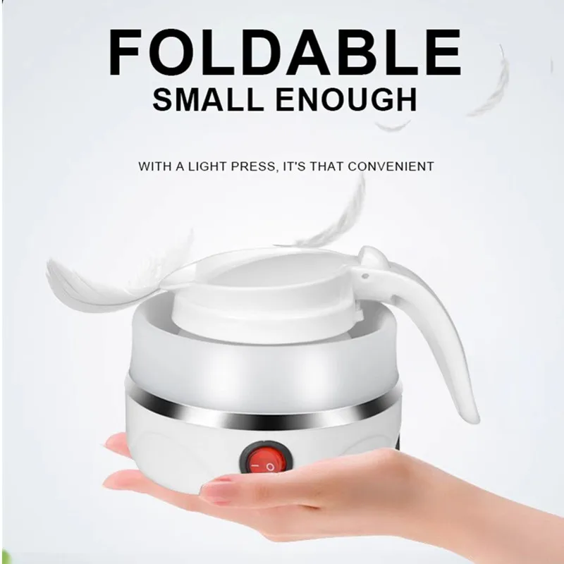 Mini hervidor plegable de 0,6l, calentador de agua portátil, hervidor eléctrico de compresión de silicona de 600W, hervidor para el hogar fácil de viajar con