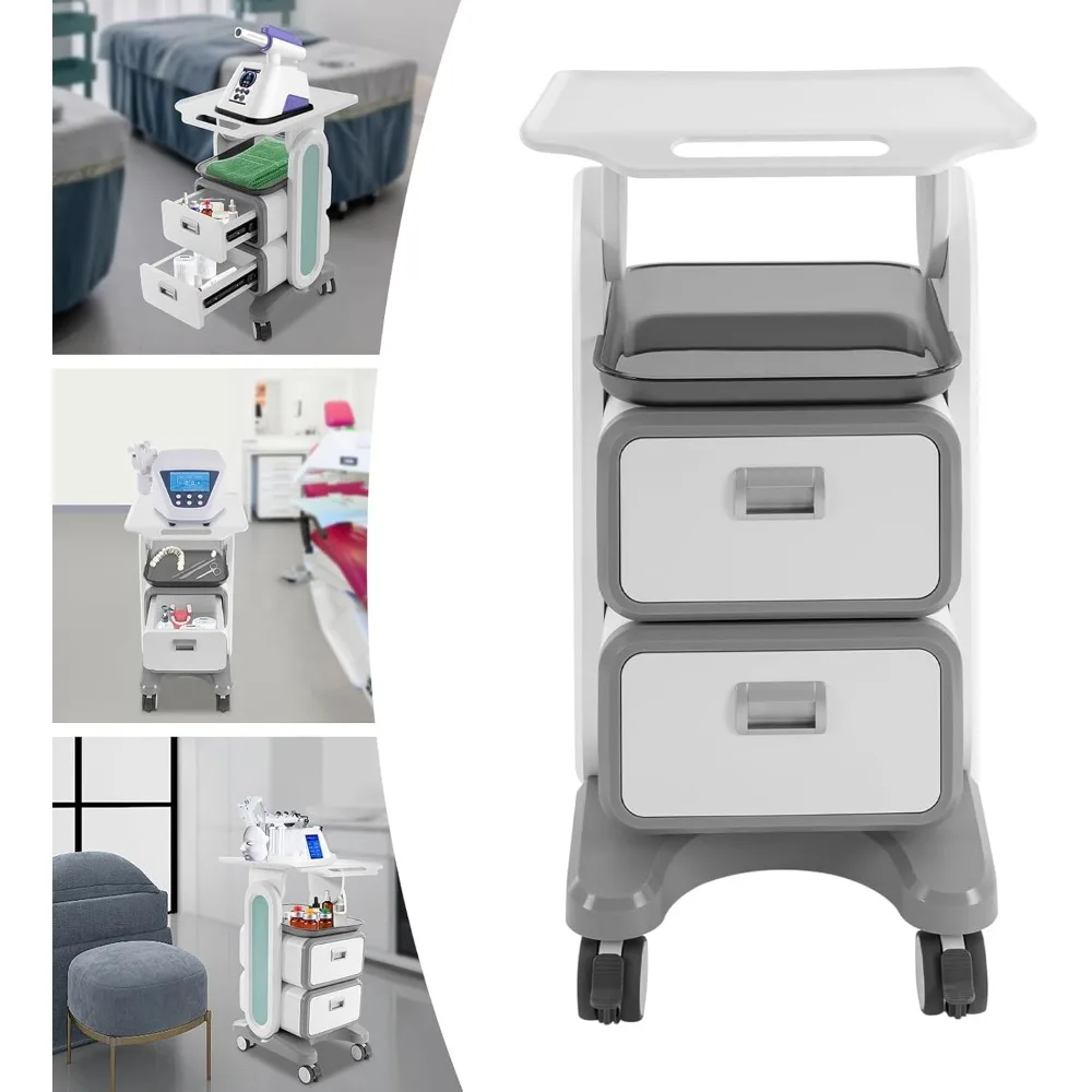 Beauty Trolley Cart, Rolling Lab Cart with Wheels and Drawers, Professional Utility Cart Mobile Salon Storage Trolley, 132 lbs
