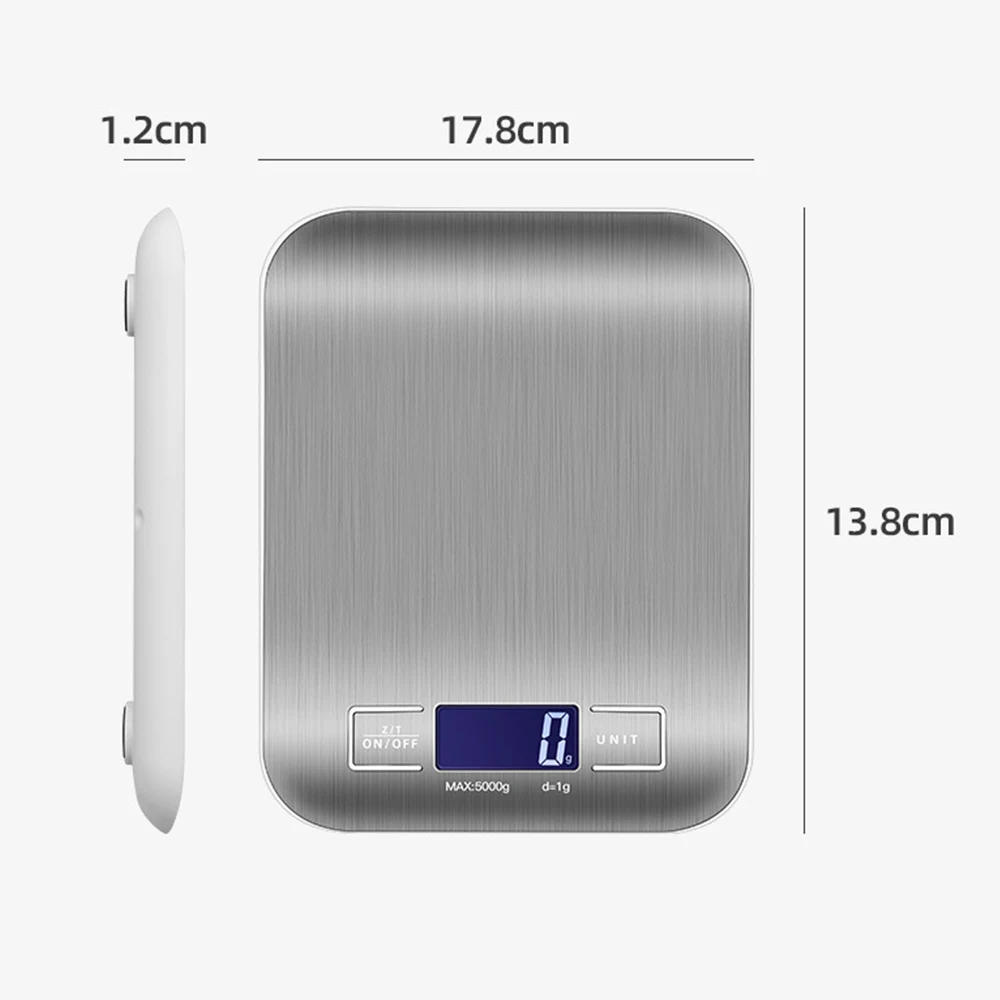 Digital Kitchen Scale LED Display 5kg/1g Stainless Steel Panel Electronic Scales Home Jewelry Food Snacks Weighing Baking Tools