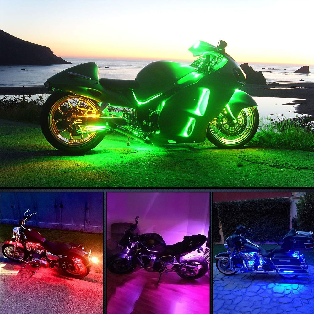 12v motocicleta led luz multi-cor atmosfera luz controle de som lâmpada de néon decorativa para harley yamaha honda kawasaki suzuki