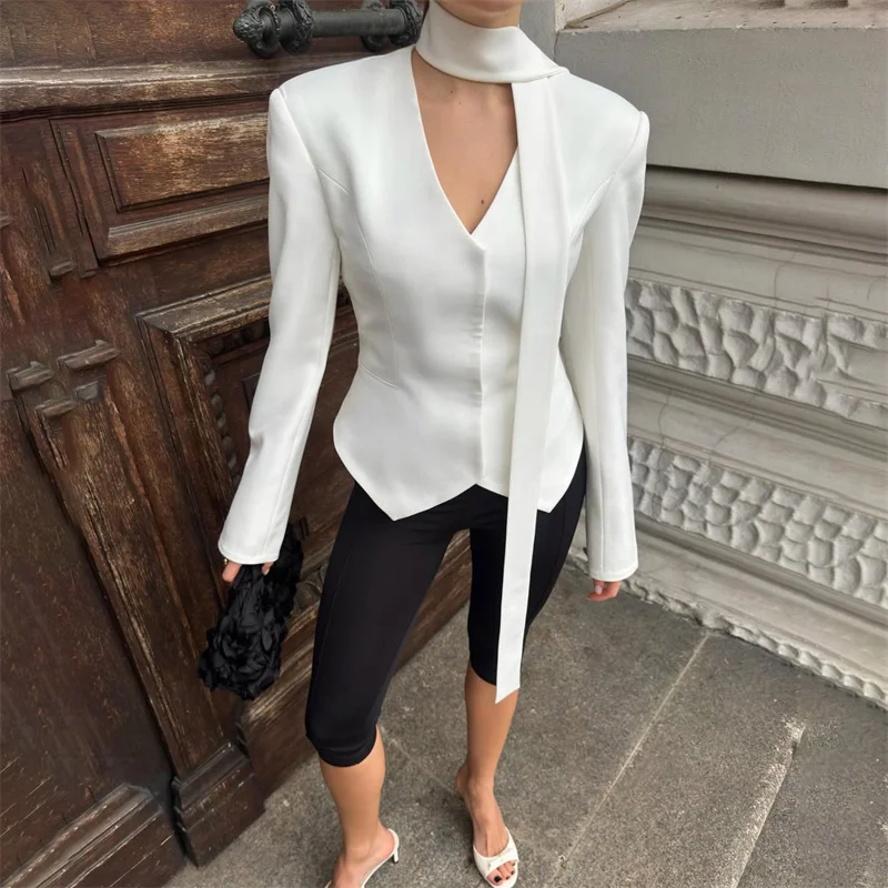 Tuularose Streifen Maßgeschneiderter Mantel Für Frauen Schnürung V-ausschnitt Lange Ärmel Mantel Weibliche Mode Elegante High-End-formale Maßgeschneiderte Mantel