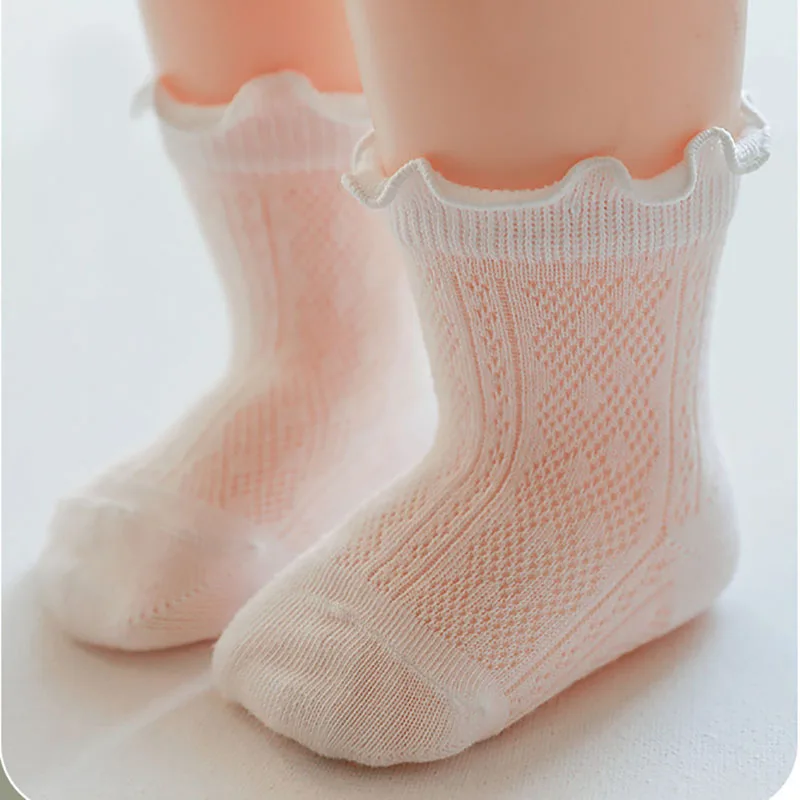Calcetines tobilleros de malla fina y transpirable para bebé, medias de algodón de Color sólido con volantes para recién nacido, ropa nueva para niñas pequeñas, 2022