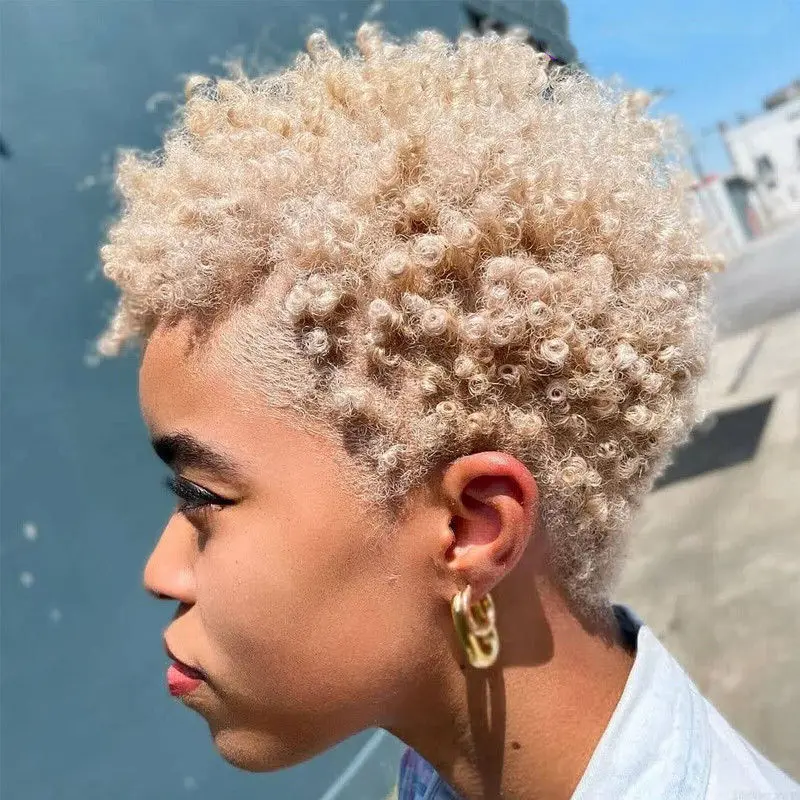 Fibra de calor rubia rizada rizada rizada rizada corta del pelo del corte de la duendecillo