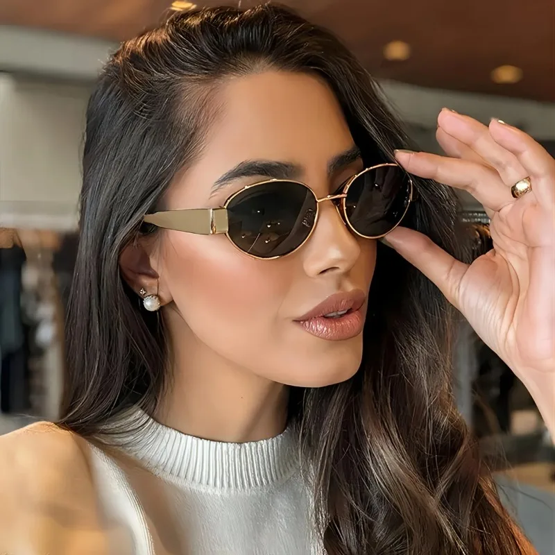 Nuevas gafas de sol ovaladas para mujeres y hombres, gafas de sol con montura metálica a la moda, gafas de sol clásicas
