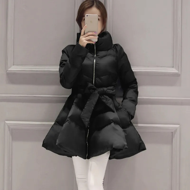 Abrigo acolchado de algodón grueso y cálido para mujer, falda esponjosa femenina, Parkas de manga larga, prendas de vestir exteriores, chaqueta de invierno, nuevo, 2024