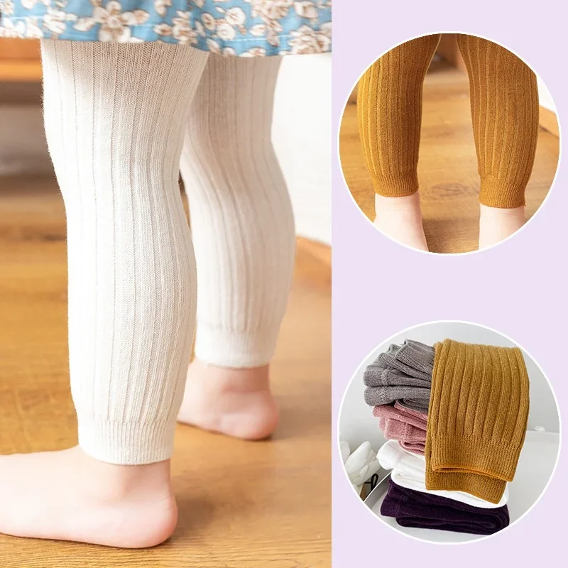 Leggings lavorati a maglia per bambini – Pantaloni morbidi per neonati in tinta unita per ragazze e ragazzi 0-6 anni, collant primaverili in cotone