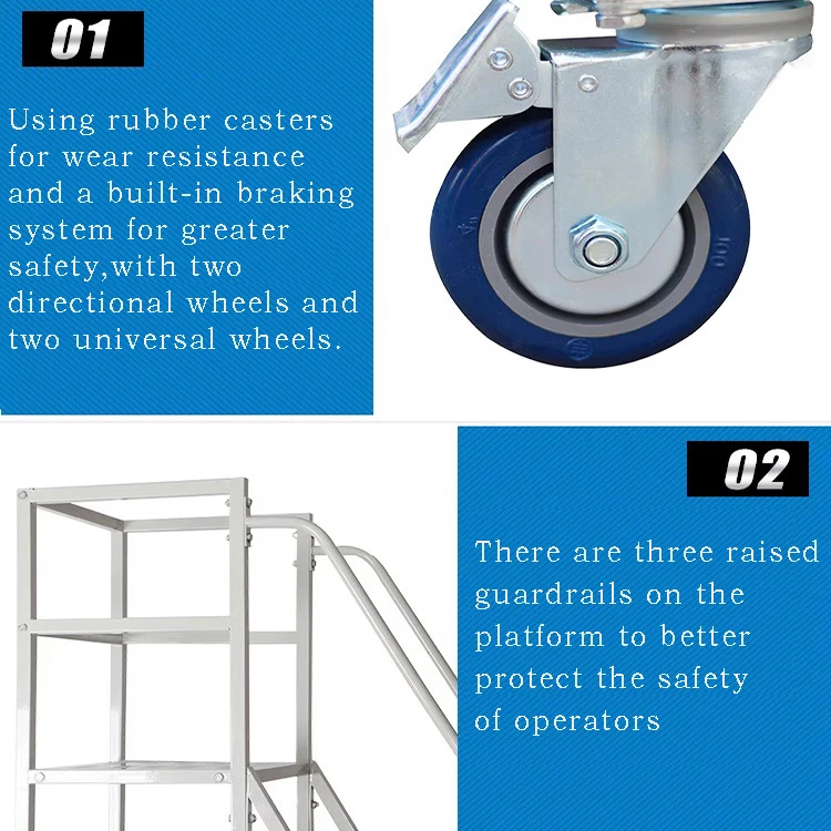 Supermarket Shelf Ladder Handling Warehouse Elevator Household 2 Steps 3 Steps Mobile Elevator Platform Elevator Handling Truck