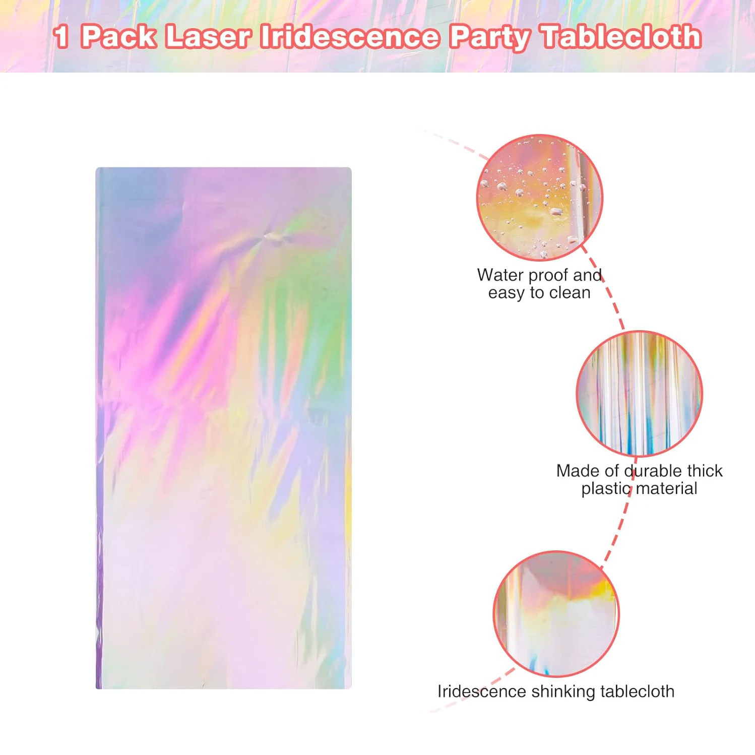 Plastic Tablecloths Disposable Laser Tablecloth Holographic Foil Rectangle Table Covers Birthday Disco Bachelorette 54" x 108"