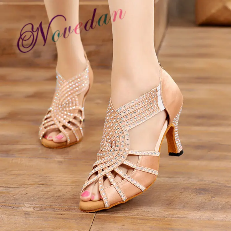 Frauen Party Tanz Schuhe Satin Glänzende Strass Outdoor/Ballsaal Latin Dance Schuhe Frau Salsa Tanz Schuhe Benutzerdefinierte High Heels