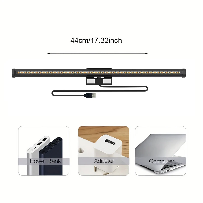 Wiscolor Computer Monitor LED Screen Hanging Light Bar Remote Control Stepless Dimming Eyescare USB Lightbar Reading Desk Lamp