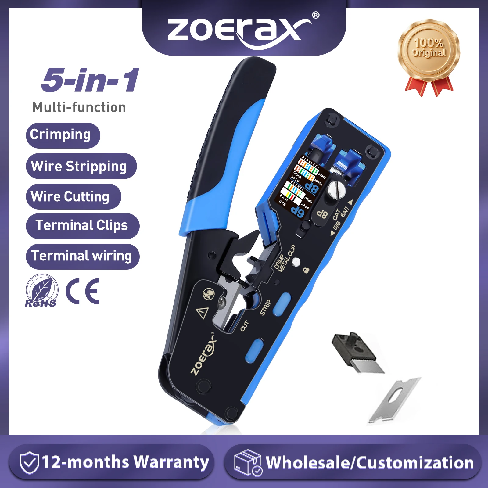 ZoeRax RJ45 Обжимной инструмент для сетевого разъема Cat7 Cat6a Cat6 Cat5e Обжимной инструмент Ethernet с функцией обжимной клеммы разъема