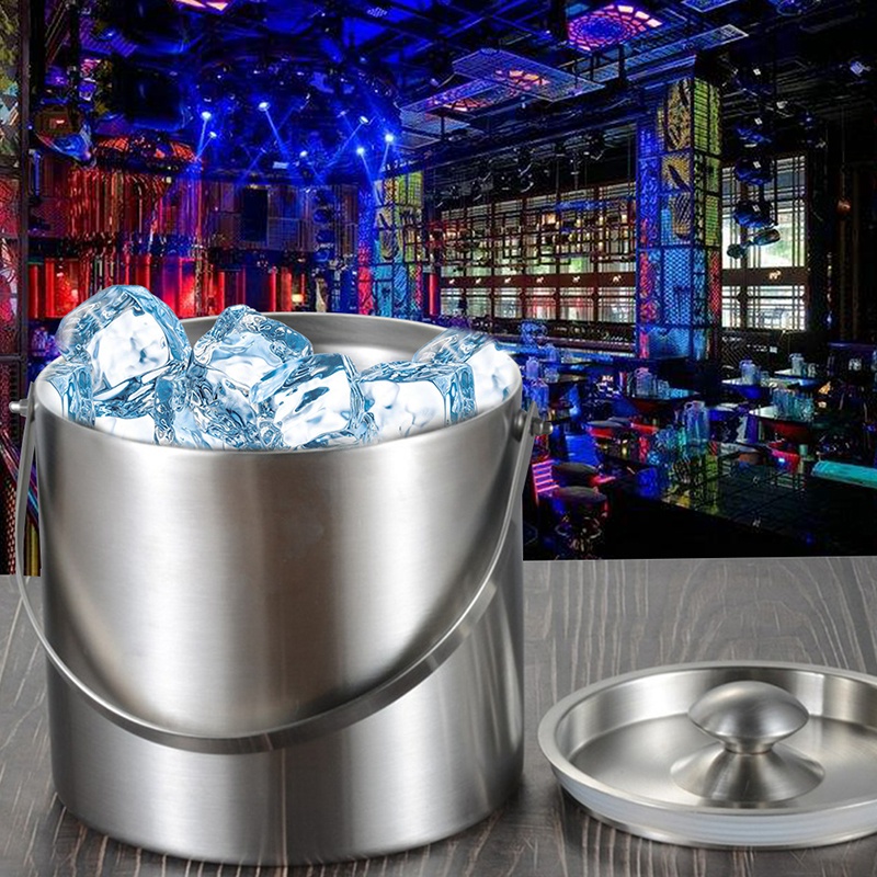 3l 2-stufiger Edelstahl-Isolier-Eis kübel mit Deckel griff für Wein-Champagner-Bar ktv