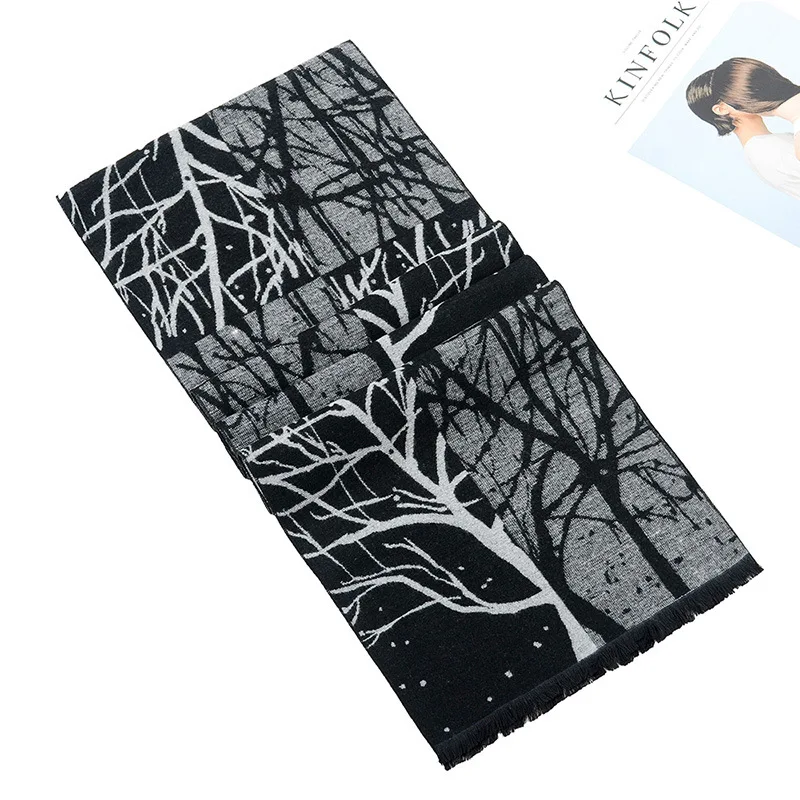 180*30CM Nam In Hình Khăn Mùa Đông Dạ Nỉ Flannel Mô Hình Cây Tua Rua Cao Cấp Bông Ấm Áp Phong Cách Doanh Nhân Khăn Choàng Cổ khăn Choàng Cổ