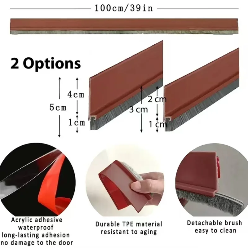 1pc 100CM Brush Seal Strip Door Bottom Seal Strip Insectproof Soundproof Door Bottom Seal Strip Door Stop Self-adhesive Strip