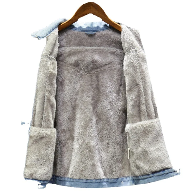 Denim Coat Men Thick Jackets Warm Coats Turn Down Collar Full Sleeve Single Breasted Simple Casual Loose Jacket Winter