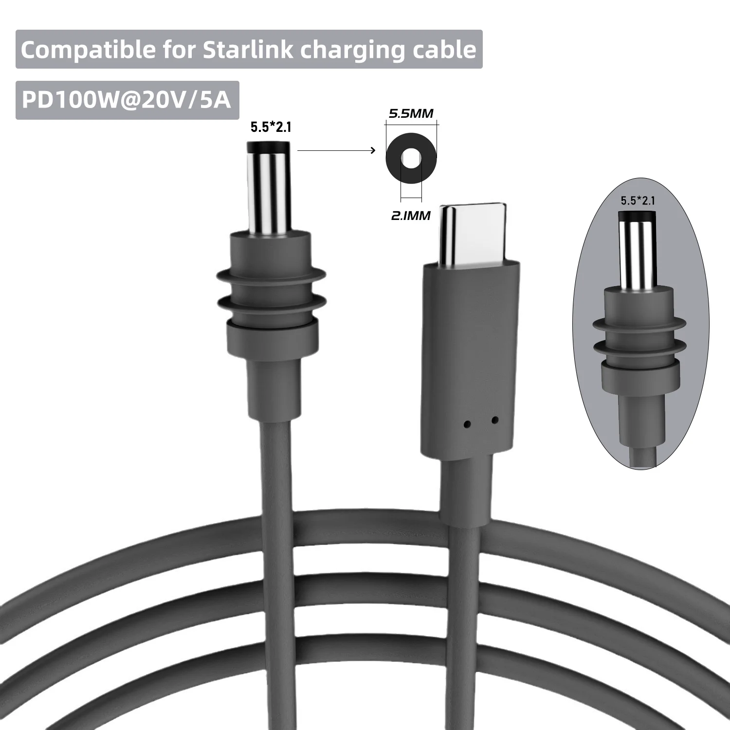 Do kabla Starlink Mini 2M (6,6 stopy) Starlink Mini DC Power Type-C Wejście Zapasowy kabel Wodoodporny zewnętrzny gniazdo typu Barrel Jack Chargin