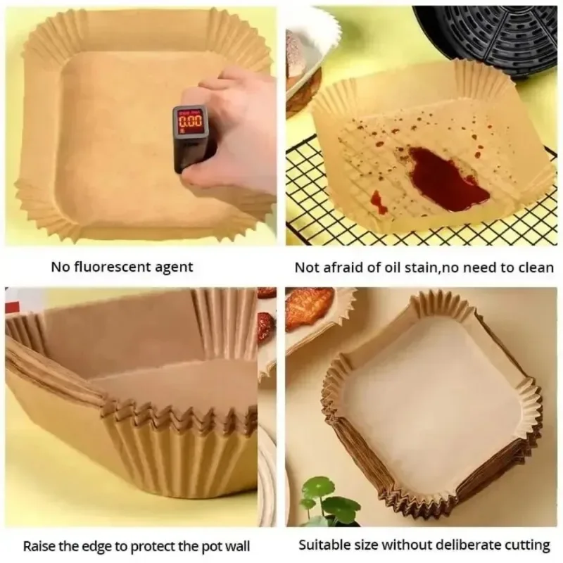Revestimientos de papel desechables para freidora de aire, papel para hornear impermeable a prueba de aceite, pergamino redondo cuadrado y rectangular, suministros para fiestas de cocina