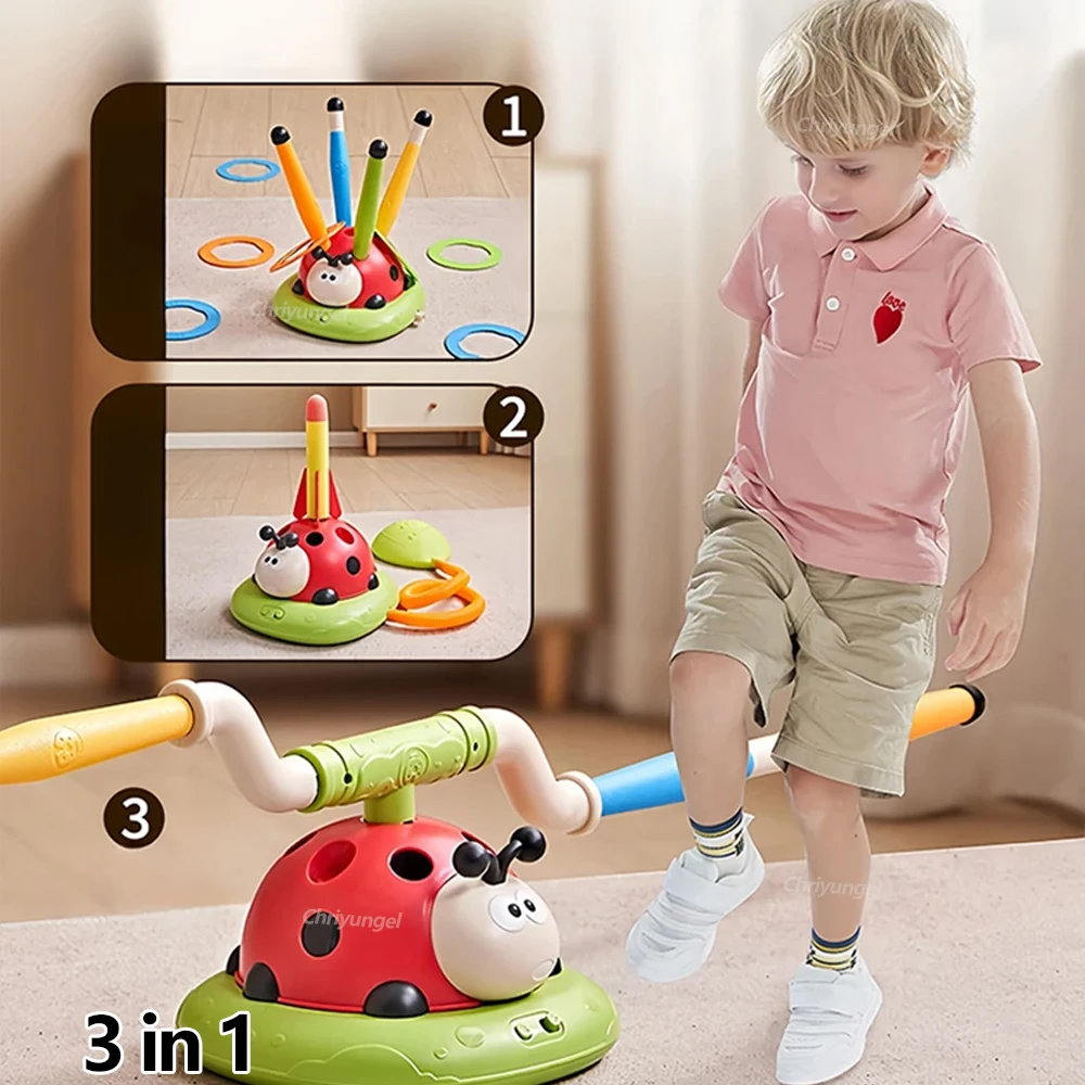 3 in 1 giocattoli sportivi per saltare musicali lancio anello gioco giocattolo e lanciarazzi per bambini regali multifunzione per macchine da esterno coccinella